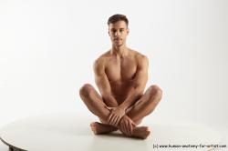 Nude Man White Sitting poses - simple Muscular Short Brown Sitting poses - ALL Realistic